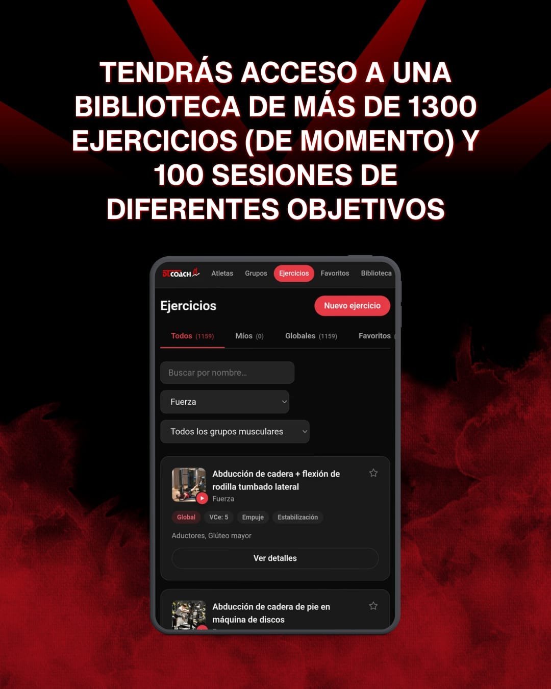 Biblioteca de más de 1300 ejercicios y 100 sesiones