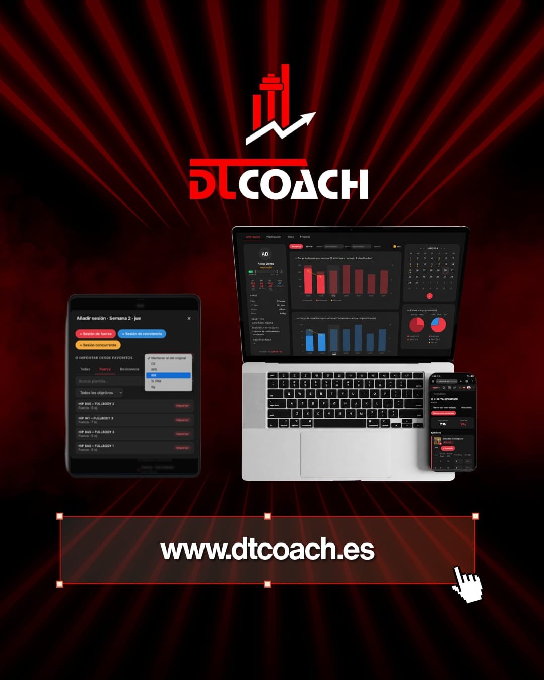 DT Coach, portada con logo y dirección web